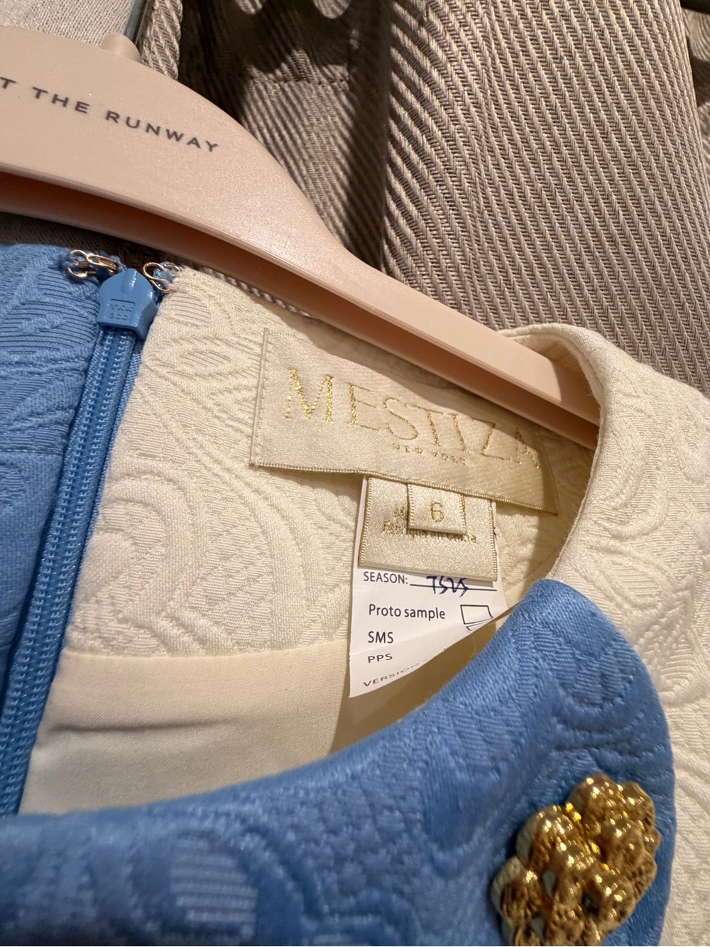 Mestiza Etta Scallop Dress Two-Tone Blue and Cream Dress with Decorative Buttons - Picture 2 of 4